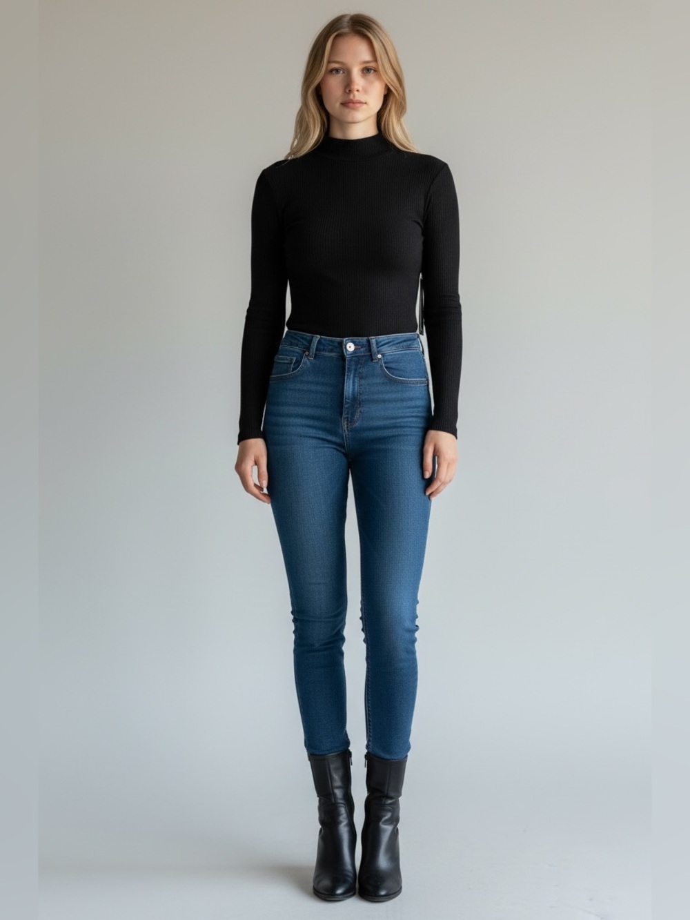 Truth by Republic Black Ribbed Mock Neck Long Sleeve Modal Top Slim Fit Small